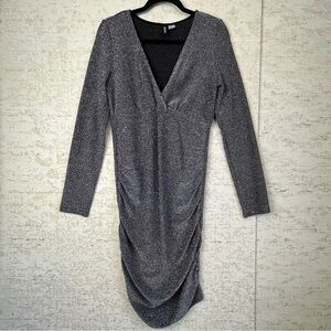 Divided Metallic Shimmer Dress Large Silver Ruched Sides Night Out New Years Eve